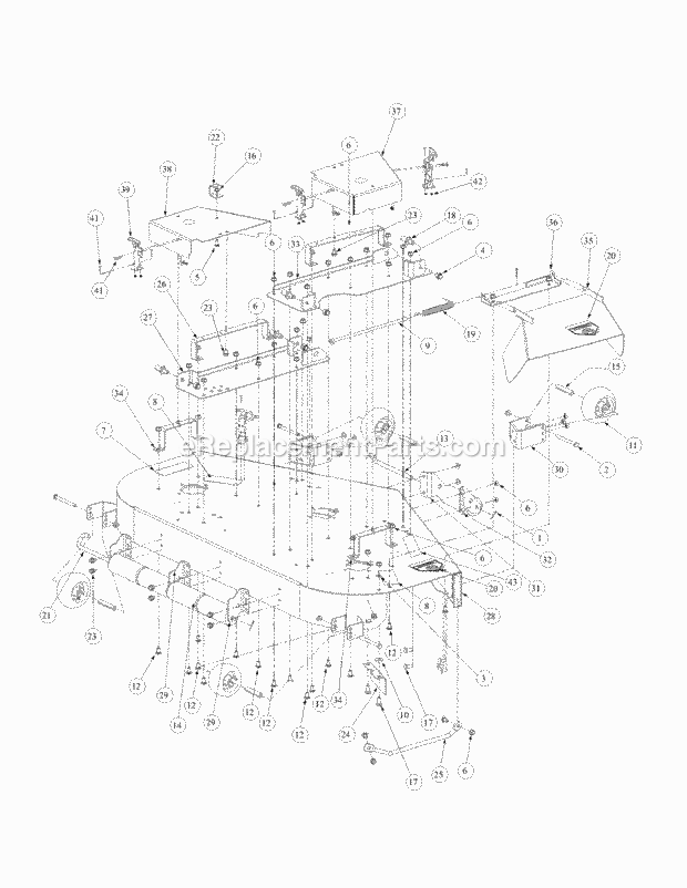 Fabricated Deck Assembly Diagram and Parts List for M54-KW 53AB5DBW150-23-HP Cub Cadet Lawn Tractor
